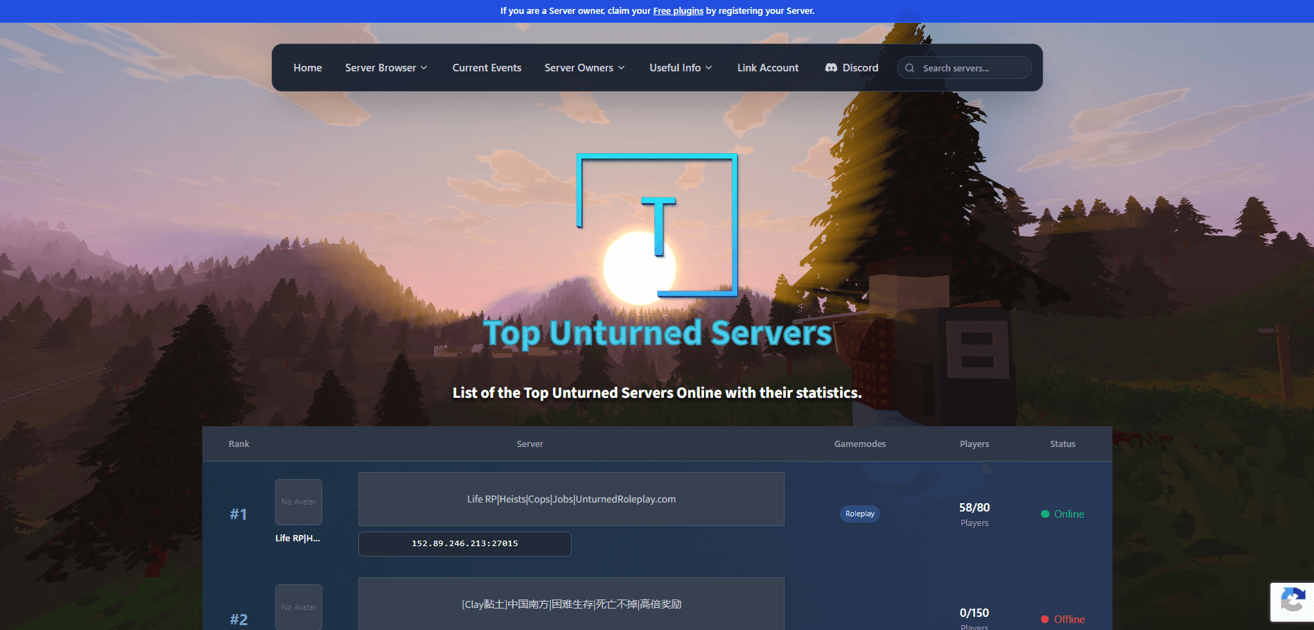 Server list website